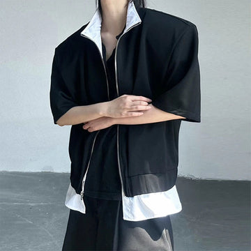 AIDASE  -  Summer Short Sleeve Lapel Zip-up Cardigan Fashion Contrast Color Men Shirt Streetwear Daily Casual Men's Patchwork Shirts aidase-shop